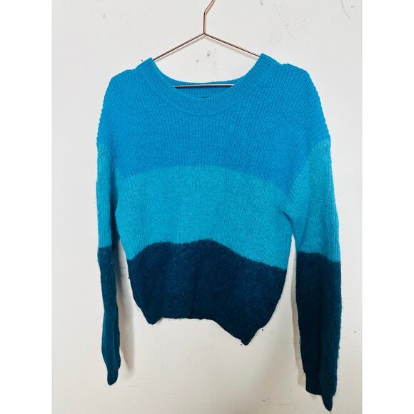 VEDA Blue Ombre Striped 100% Alpaca Wool Long Sleeve Ranch Road Sweater sz M - Picture 2 of 12